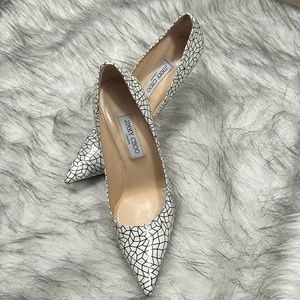 Jimmy Choo White Geometric Pointed-Toe Pumps